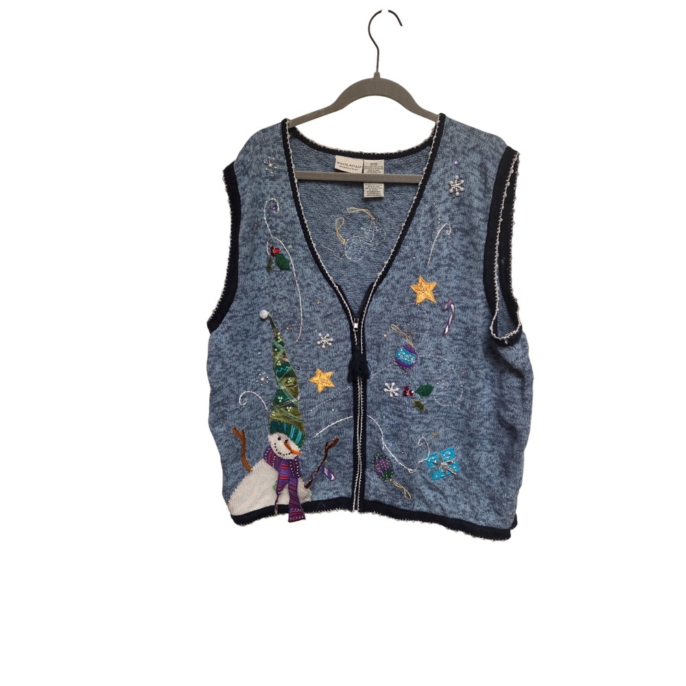 White Stag Women's Holiday Christmas Snowman Embellished Sleeveless Vest